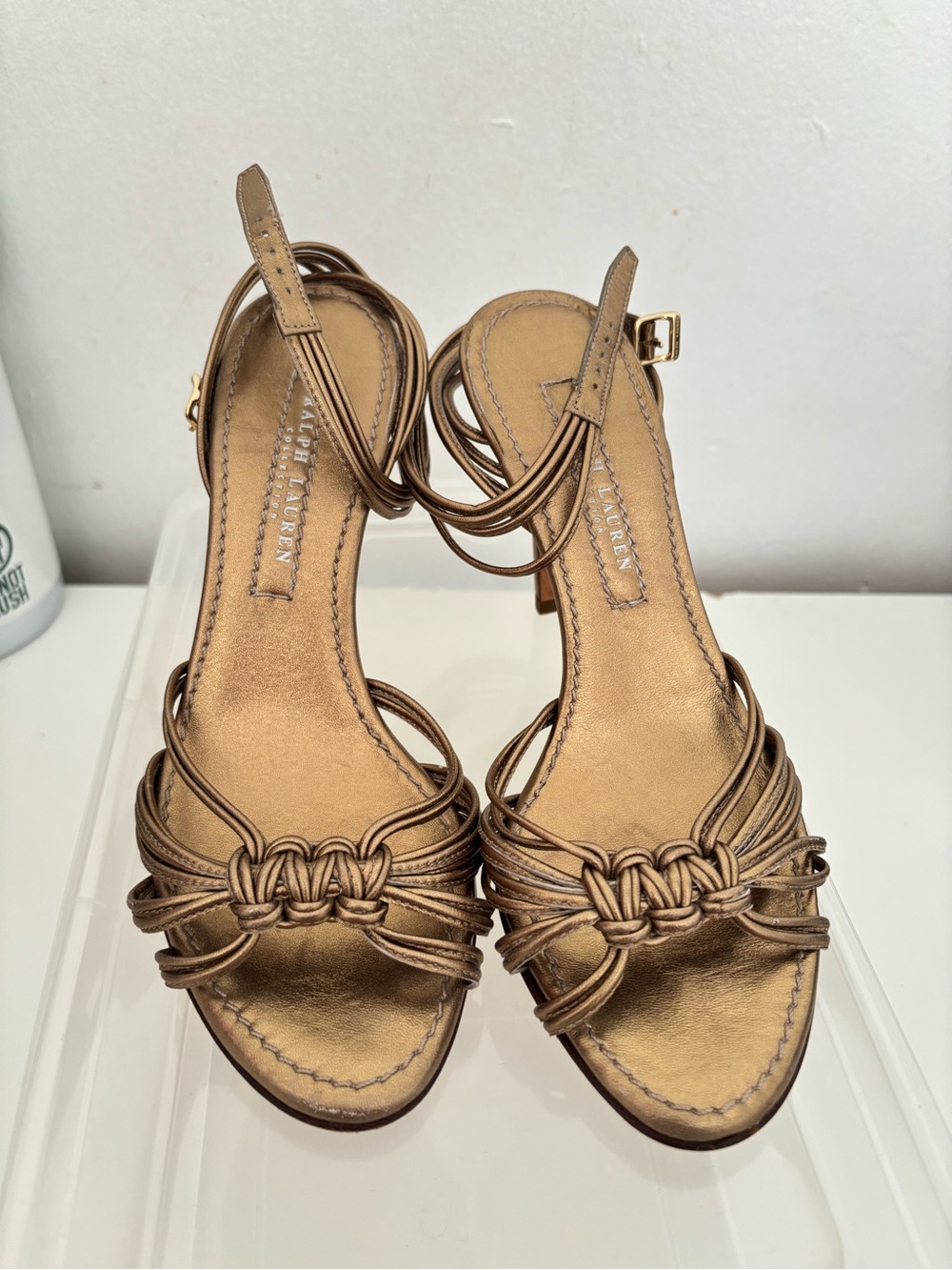 Ralph Lauren Metallic Bronze Strappy Knot Sandals